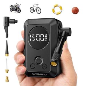 ETENWOLF S0 Mini Bike Pump, 150 PSI Tire Inflator Portable Air Compressor for Bicycles, Cars, Motorcycles, and Sports Balls, Fast Inflate & Auto Stop Bicycle Pump with Gauge (Black)