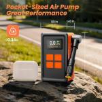 Mini Bicycle Pump with Gauge, Max 150PSI Electric Bike Pump with Presta & Schrader Valve, 4X Faster, Auto Stop, Brushless Motor, Upgraded Portable Bike Tire Pump for E-Bike, MTB, Road Bike, Ball, etc