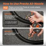 Mini Bicycle Pump with Gauge, Max 150PSI Electric Bike Pump with Presta & Schrader Valve, 4X Faster, Auto Stop, Brushless Motor, Upgraded Portable Bike Tire Pump for E-Bike, MTB, Road Bike, Ball, etc