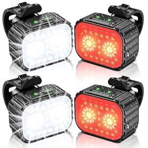 Cuvccn Bike Lights, Rechargeable Bicycle Lights Set Super Bright 8+12 Modes, IPX6 Waterproof Bike Lights for Night Riding/Cycling Safety, Front and Back Taillight Reflectors, 58 Hrs Long Battery Life