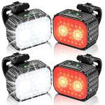 Cuvccn Bike Lights, Rechargeable Bicycle Lights Set Super Bright 8+12 Modes, IPX6 Waterproof Bike Lights for Night Riding/Cycling Safety, Front and Back Taillight Reflectors, 58 Hrs Long Battery Life