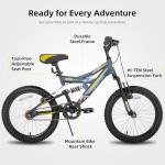 JOYSTAR Contender 20 Inch Kids Bike for Boys & Girls Ages 7-13 Years 20" Mountain Bike with Full Dual-Suspension Steel Frame and 1-Speed Drivetrain with Kickstand Blue