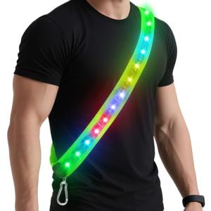 Zacro LED Reflective Sash Light Up Vest for Night Walking with 5 Colors & 3 Light Modes, Rechargeable High Visibility Neon Safety Gear for Men Women Dog Walking