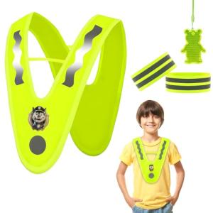 Essoy Reflective Vests for Kids Child Students,High Visibility Kids Safety Vests with 2 Reflective Bracelets for Biking Outdoor