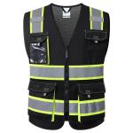 JKSafety Hi Vis Reflective Safety Vests for Men Women High Visibility Vest with Pockets Mesh Fabric Construction Safety Apparel Neon Vest for Work (220-Black L)