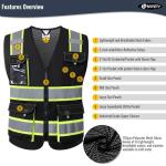 JKSafety Hi Vis Reflective Safety Vests for Men Women High Visibility Vest with Pockets Mesh Fabric Construction Safety Apparel Neon Vest for Work (220-Black L)
