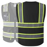 JKSafety Hi Vis Reflective Safety Vests for Men Women High Visibility Vest with Pockets Mesh Fabric Construction Safety Apparel Neon Vest for Work (220-Black L)