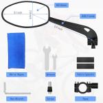 Raoot Handlebar Bike Mirror, 360° Adjustable Scratch Resistant Glass Lens, Safety Bicycle Rear View Mirrors for Ebike, Bicycle Universal Fit Accessories