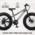 Mongoose Argus ST Fat Tire Mountain Bike for Kids Boys Girls, 20-Inch Wheels, Mechanical Disc Brakes, 10.5-Inch Steel Hardtail Frame, 7-Speed, Grey