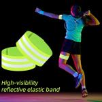 ZNBSIXP 4 Pack Reflective Bands, Adjustable Reflective Running Gear Safety Reflector Tape Straps, Elastic High Visibility Arm Wrist Ankle Leg Straps for Night Running, Cycling,Walking (Green)