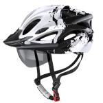 Bike Helmet with USB Rechargeable LED Light Detachable Goggles and Sun Visor, Mountain & Road Bicycle Helmets for Men Women Adult Cycling Helmets (Black+White)