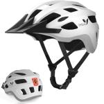 Veltuno Bike Helmet for Adults, Lightweight Mountain Bicycle Helmet with USB Rechargeable LED Rear Light, Removable Sun Visor for Women, Men, Suitable for Cycling and Commuting (White, Large)
