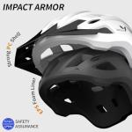 Veltuno Bike Helmet for Adults, Lightweight Mountain Bicycle Helmet with USB Rechargeable LED Rear Light, Removable Sun Visor for Women, Men, Suitable for Cycling and Commuting (White, Large)