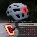 Veltuno Bike Helmet for Adults, Lightweight Mountain Bicycle Helmet with USB Rechargeable LED Rear Light, Removable Sun Visor for Women, Men, Suitable for Cycling and Commuting (White, Large)