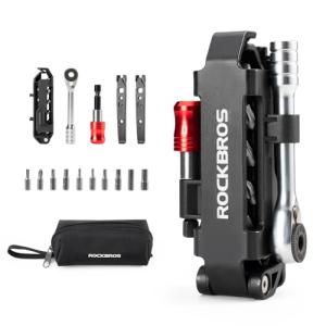 ROCKBROS Bike Tool Kits 14 in 1 Multi-Function Bike Repair Kits Portable Foldable Bike accessories Reversible Ratchet Wrench with 10 Bits 2 Tire Levers