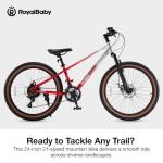 RoyalBaby Kids Mountain Bike 24" for Boys & Girls Ages 10-14 Year Old- Lightweight Aluminum, 21-Speed, Suspension Fork - Red
