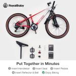 RoyalBaby Kids Mountain Bike 24" for Boys & Girls Ages 10-14 Year Old- Lightweight Aluminum, 21-Speed, Suspension Fork - Red