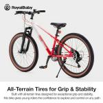 RoyalBaby Kids Mountain Bike 24" for Boys & Girls Ages 10-14 Year Old- Lightweight Aluminum, 21-Speed, Suspension Fork - Red