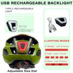 XIFENGRID Bike Helmet for Adult Women Men with USB Rechargeable Rear Light, Detachable Sun Visor, Adjustable Dial,Fits 56-62cm, CPSC Safety Certified Bicycle Helmet (Green)