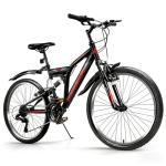 QARSWA 24 Inch Mountain Bike for Men & Women, 21-Speed Full Suspension MTB, High-Carbon Steel Frame, Quick Release Front Wheel, Dual Fenders, Easy Assembly, Trail & Commuter Bicycle,Black