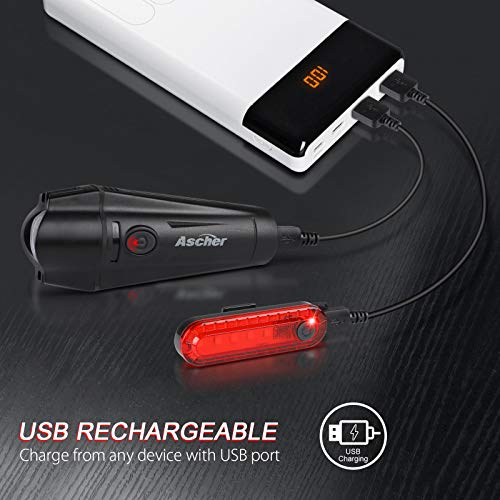 Ascher USB Rechargeable LED Bike Light Set