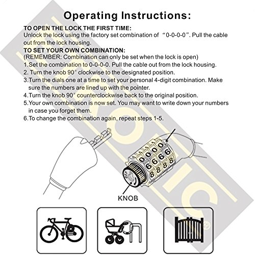 ETRONIC 6ft Resettable Bike Lock Cable