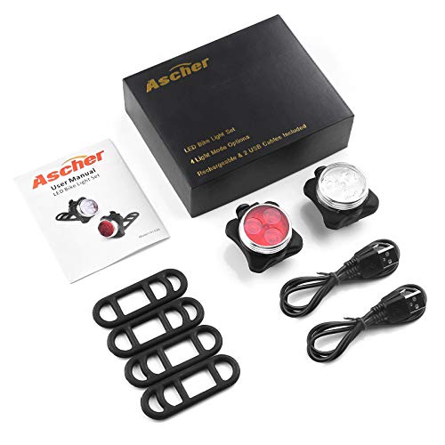 Ascher USB Rechargeable Super Bright Bike Light Set