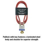 Master Lock 719D Steel Cable with Integrated Outdoor Padlock with Key, 1 Pack, Silver, 3' Long x 3/16' Diameter