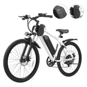 HOVERFLY OUREA Electric Bike 26", 750W Peak Motor Mountain Ebike, Up to 40 Miles 20MPH Removable Battery, 7-Speed and Shock Absorber, Electric Commuter Bike for Adults White