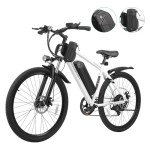 HOVERFLY OUREA Electric Bike 26", 750W Peak Motor Mountain Ebike, Up to 40 Miles 20MPH Removable Battery, 7-Speed and Shock Absorber, Electric Commuter Bike for Adults White