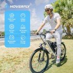 HOVERFLY OUREA Electric Bike 26", 750W Peak Motor Mountain Ebike, Up to 40 Miles 20MPH Removable Battery, 7-Speed and Shock Absorber, Electric Commuter Bike for Adults White