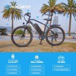 HOVERFLY OUREA Electric Bike 26", 750W Peak Motor Mountain Ebike, Up to 40 Miles 20MPH Removable Battery, 7-Speed and Shock Absorber, Electric Commuter Bike for Adults White