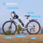 HOVERFLY OUREA Electric Bike 26", 750W Peak Motor Mountain Ebike, Up to 40 Miles 20MPH Removable Battery, 7-Speed and Shock Absorber, Electric Commuter Bike for Adults White