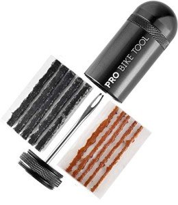 PRO BIKE TOOL Tubeless Bike Tyre Repair Kit – for MTB and Road Bicycle Tyres – Fix a Puncture or Flat, Fast – Tackle Set Includes Storage Canister, Plugger Tool and Plugs - 5 Bacon and 5 Black Strips