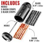 PRO BIKE TOOL Tubeless Bike Tyre Repair Kit – for MTB and Road Bicycle Tyres – Fix a Puncture or Flat, Fast – Tackle Set Includes Storage Canister, Plugger Tool and Plugs - 5 Bacon and 5 Black Strips