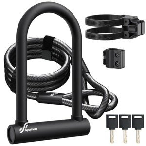Sportneer Bike U Lock - 18mm Shackle Heavy Duty Bike Lock with 6ft Security Cable - Bicycle U-Locks with Sturdy Mounting Bracket for Road, Mountain, Electric and Folding Bike, Size 9.85''x6.3''