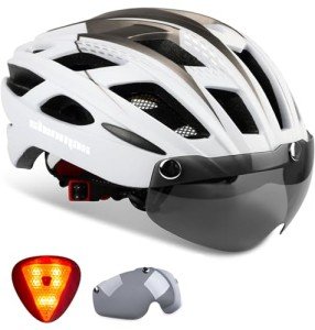 Shinmax Bike Helmet, CPSC/CPC Bike Helmet for Adult Men Women with Magnetic Goggles&Led Back Light Cycling Helmet Adjustable SM-T69