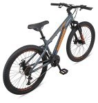 Mongoose Grafton Mountain Bike for Youth Boys Girls, 24-Inch Wheels, 21-Speed Trigger Shifter, 14.5-Inch Aluminum Frame, Front Suspension, Mechanical Disc Brakes, Grey