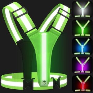 SAWNZC LED Reflective Vest Running Gear, 5 Colors Lights Up Running Vest Rechargeable for Night Walking Running Cycling Jogging, Adjustable Size for Men Women Kids