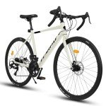 Ecarpat Road Bike 700C Tires, 16 Speeds Hybrid Bike for Men, Aluminum Alloy Lightweight Frame Disc Brake Racing Bike, City Commuting Road Bicycle for Men Women, White