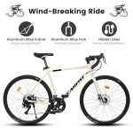 Ecarpat Road Bike 700C Tires, 16 Speeds Hybrid Bike for Men, Aluminum Alloy Lightweight Frame Disc Brake Racing Bike, City Commuting Road Bicycle for Men Women, White