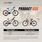 CYBIC Mountain Bike 24/26 Inch, Front Suspension Mountain Bike, 21-Speed Disc, Youth/Adult Mens Womens Trail Commuter City Bicycles (Black, 26IN)
