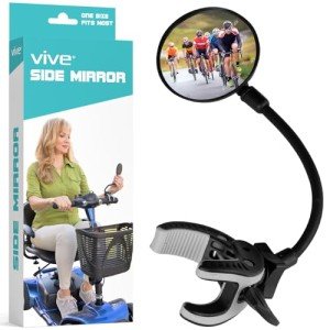 Vive Rear-View Side Mirror - Designed for Scooters, Bikes, Motor Vehicles, Bicycles, Handlebars - Clamp On Scratch Resistant Glass - 360 Rotatable, Adjustable, Universal Fit, Wide Angle Safety Support
