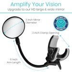 Vive Rear-View Side Mirror - Designed for Scooters, Bikes, Motor Vehicles, Bicycles, Handlebars - Clamp On Scratch Resistant Glass - 360 Rotatable, Adjustable, Universal Fit, Wide Angle Safety Support