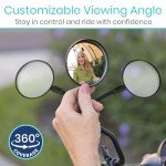 Vive Rear-View Side Mirror - Designed for Scooters, Bikes, Motor Vehicles, Bicycles, Handlebars - Clamp On Scratch Resistant Glass - 360 Rotatable, Adjustable, Universal Fit, Wide Angle Safety Support