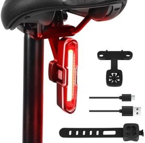 Bike Tail Light Powerful 110 Lumens - Bicycle Light 5 Modes Red/Blue, Waterproof IP64, Rechargeable USB-C, Quick Release Brackets for Saddle & Seatpost, DON PEREGRINO B2 Rear Bike Light