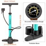 Bike Pump with Pressure Gauge- 160 PSI Bike Tire Pump fits Presta & Schrader Valve - Portable Air Pump for Bike Tires (Blue)