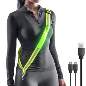 Todoxi LED Belt Reflective Sash for Walking at Night, High Visibility Adjustable Night Running Safety Gear Rechargeable LED Light Up Running Belt Reflective Gear for Runners Walkers Men Women