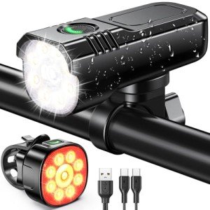 Zewdov Bike Lights Supper Bright, 1000 Lumens Bike Lights for Night Riding, 8+7 Modes & Sturdy Aluminum Alloy Bicycle Light, IP65 Waterproof & USB Rechargeable Bike Headlight and Tail Light Set