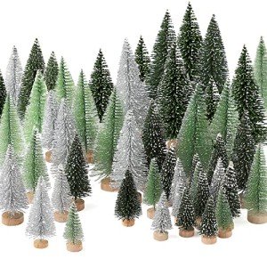 30 Mini Christmas Trees with Wooden Bases for Decor